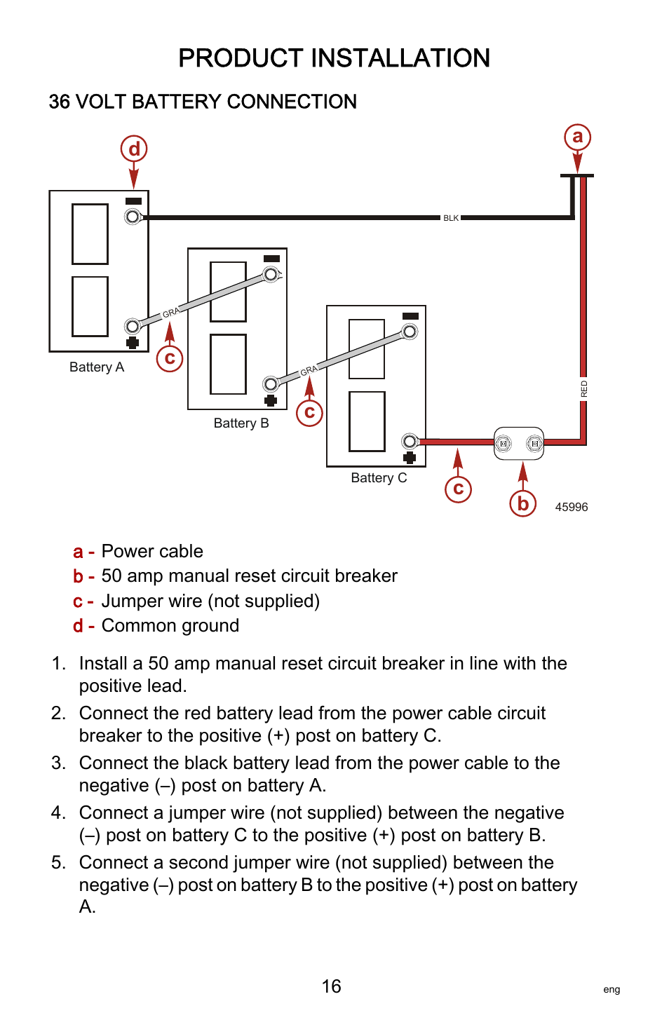 Product installation, Ca b c d | MotorGuide Tour Series User Manual | Page 20 / 37