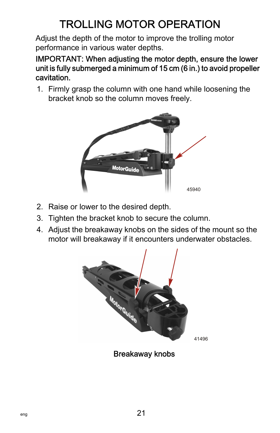 Trolling motor operation | MotorGuide Tour Series User Manual | Page 25 / 37