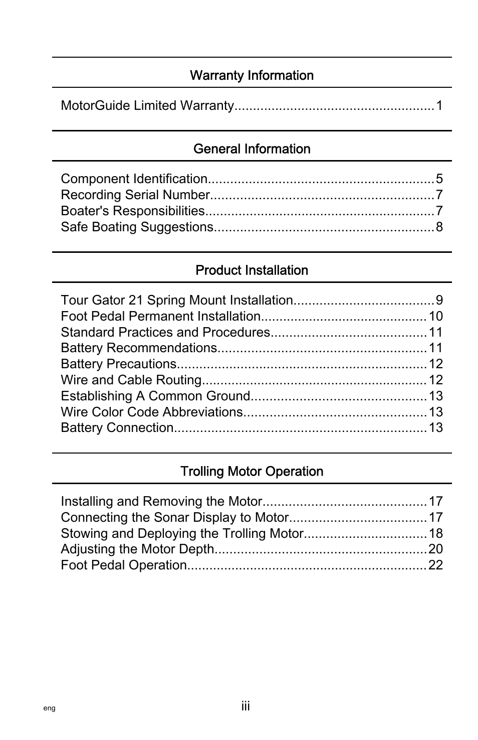 MotorGuide Tour Series User Manual | Page 3 / 37
