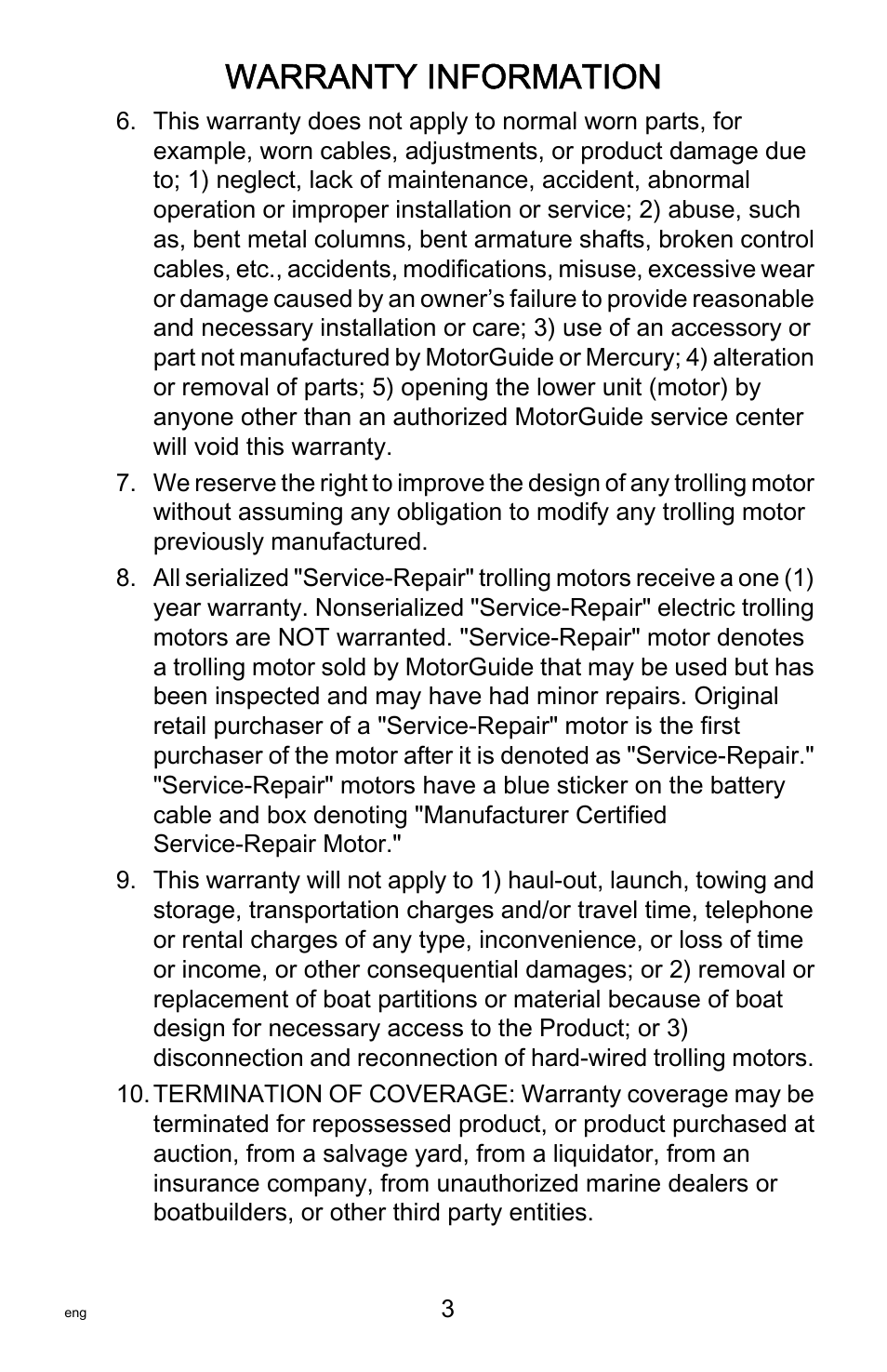 Warranty information | MotorGuide Tour Series User Manual | Page 7 / 37