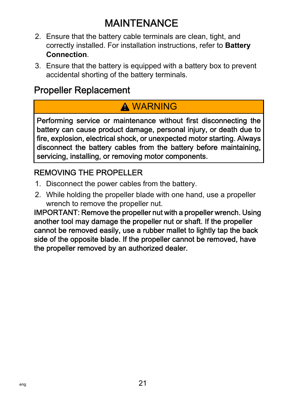 Propeller replacement, Maintenance, Warning | MotorGuide R3-30 User Manual | Page 25 / 29