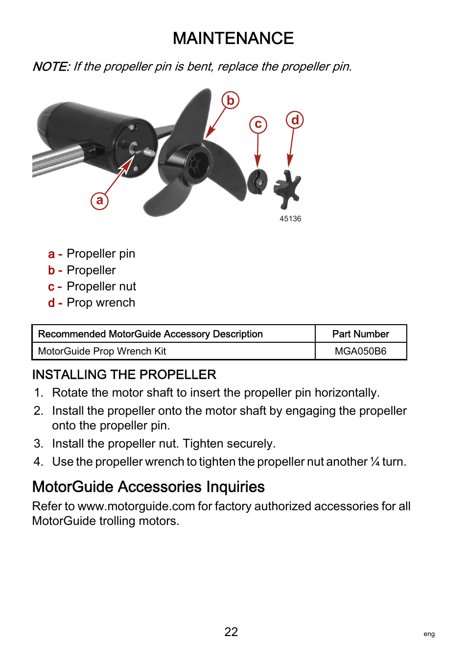 Motorguide accessories inquiries, Maintenance | MotorGuide R3-30 User Manual | Page 26 / 29