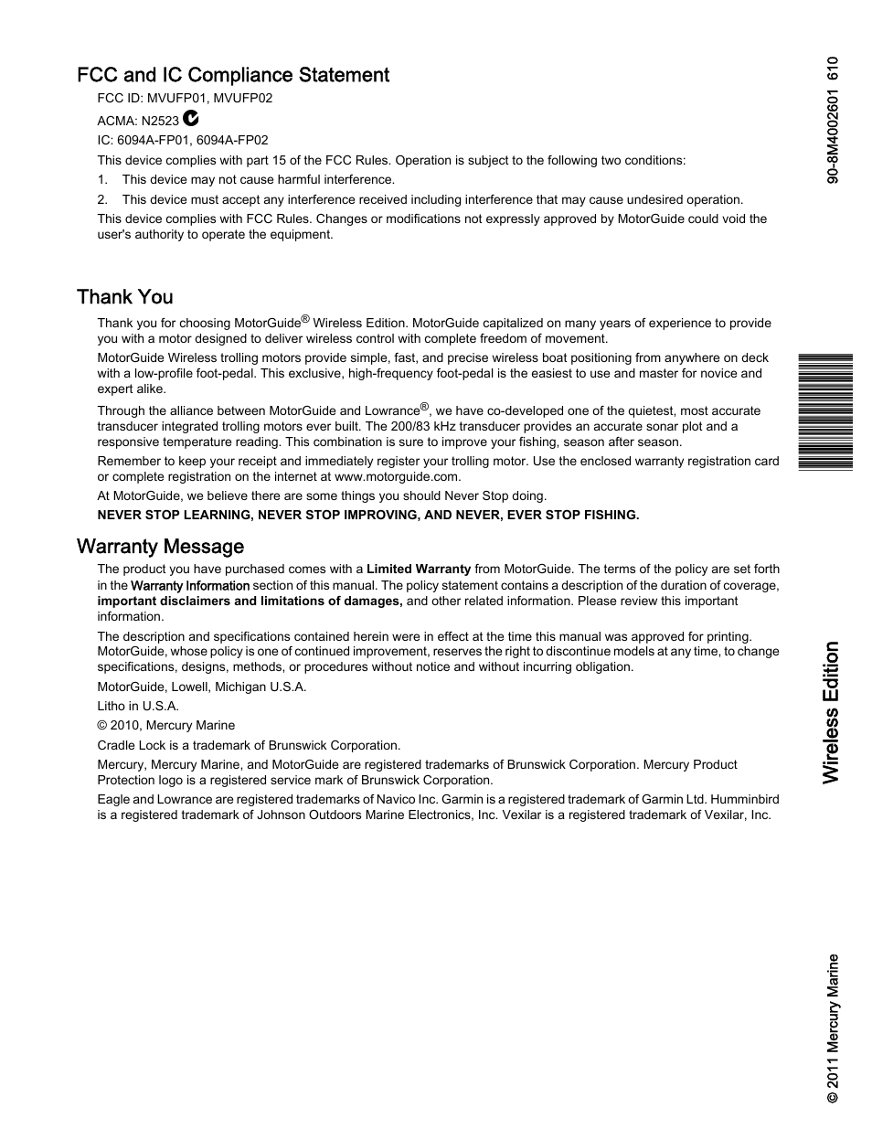 MotorGuide Wireless User Manual | 32 pages