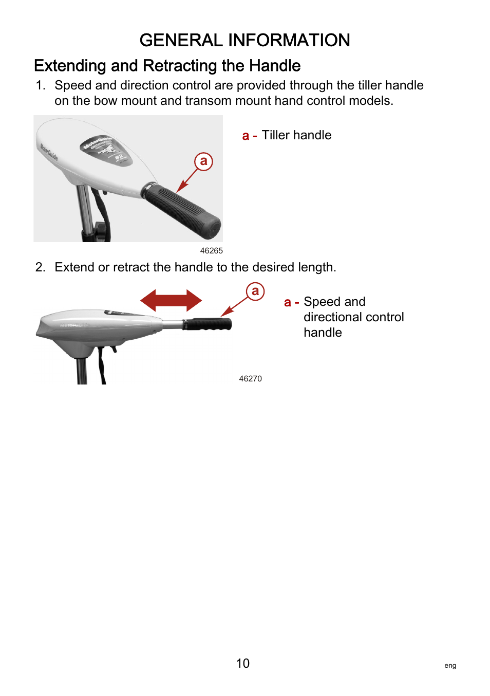 Extending and retracting the handle, General information | MotorGuide Saltwater User Manual | Page 14 / 41