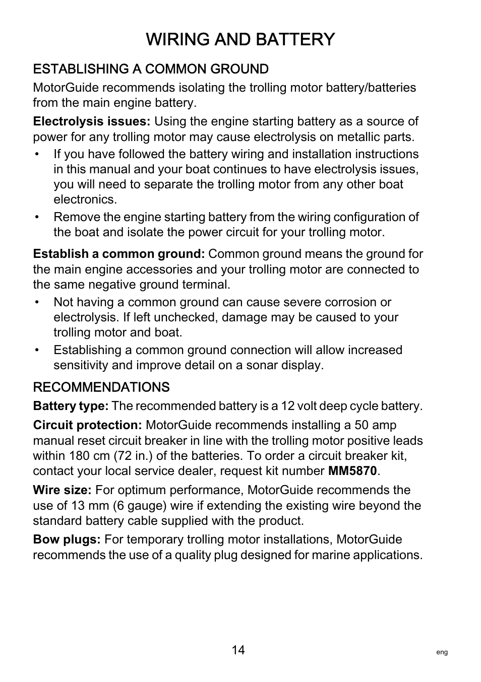 Wiring and battery | MotorGuide Saltwater User Manual | Page 18 / 41