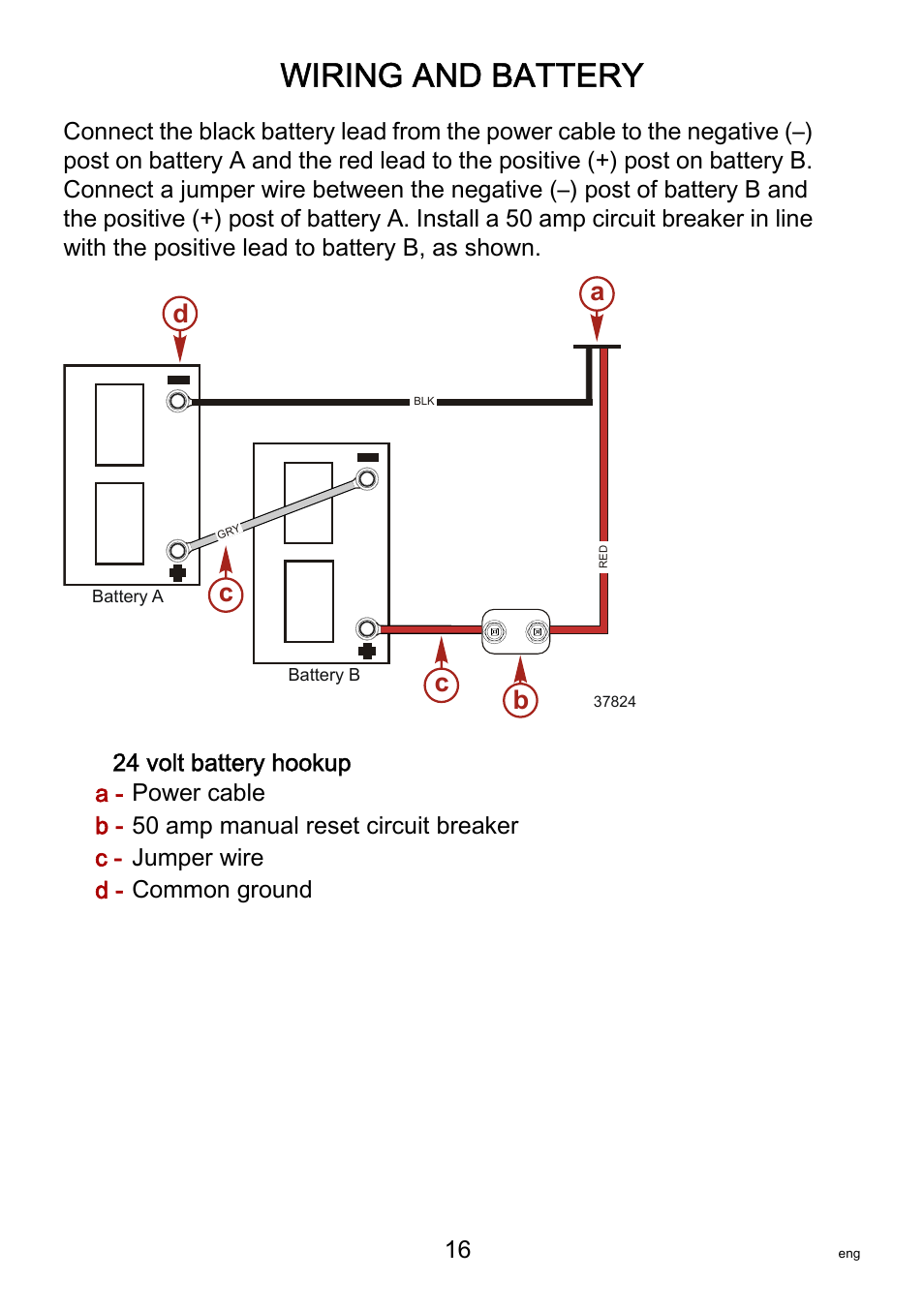 Wiring and battery, Ab c d | MotorGuide Saltwater User Manual | Page 20 / 41