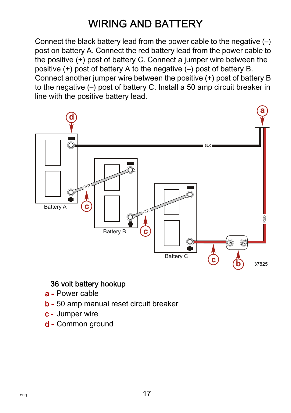 Wiring and battery, Ca b c d | MotorGuide Saltwater User Manual | Page 21 / 41