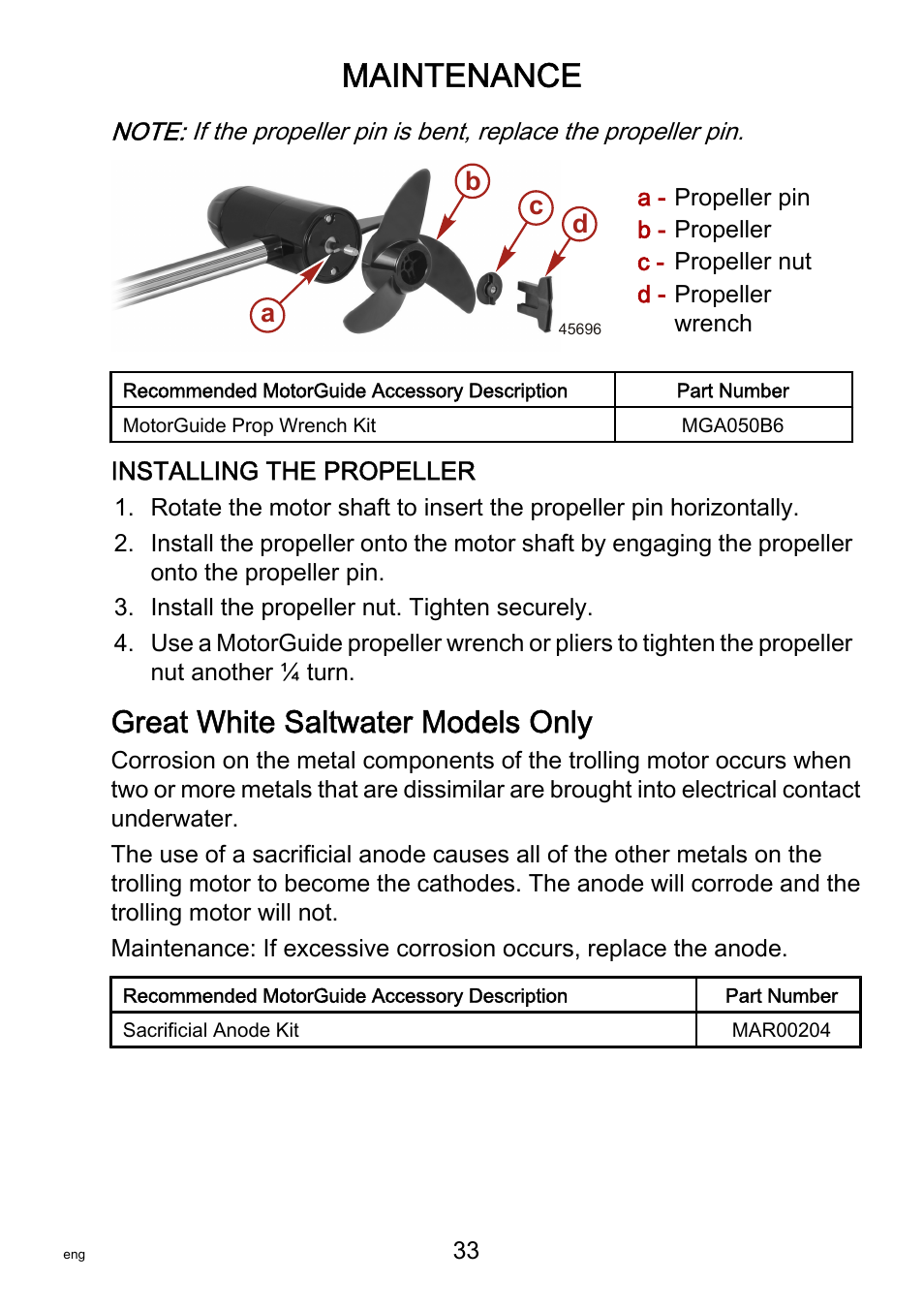 Great white saltwater models only, Maintenance, Ab c d | MotorGuide Saltwater User Manual | Page 37 / 41