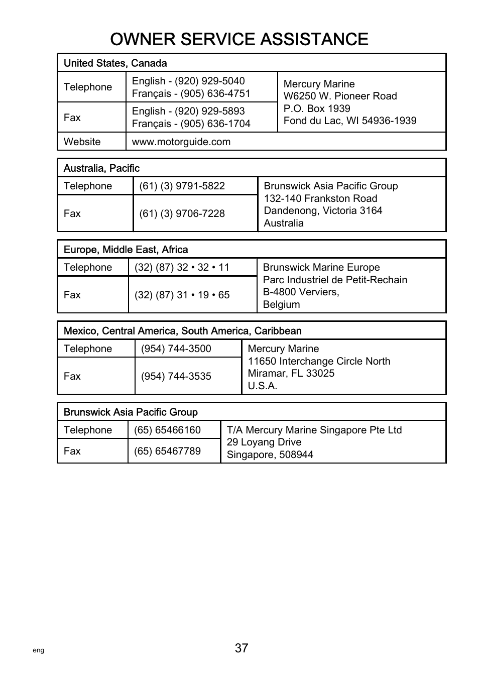 Owner service assistance | MotorGuide Saltwater User Manual | Page 41 / 41