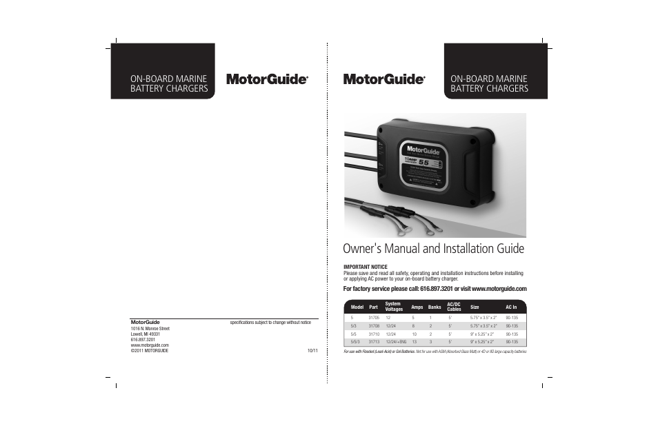 MotorGuide BATTERY CHARGERS User Manual | 11 pages