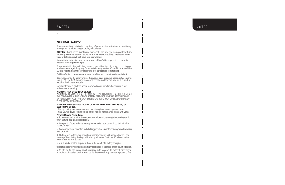General safety | MotorGuide BATTERY CHARGERS User Manual | Page 3 / 11