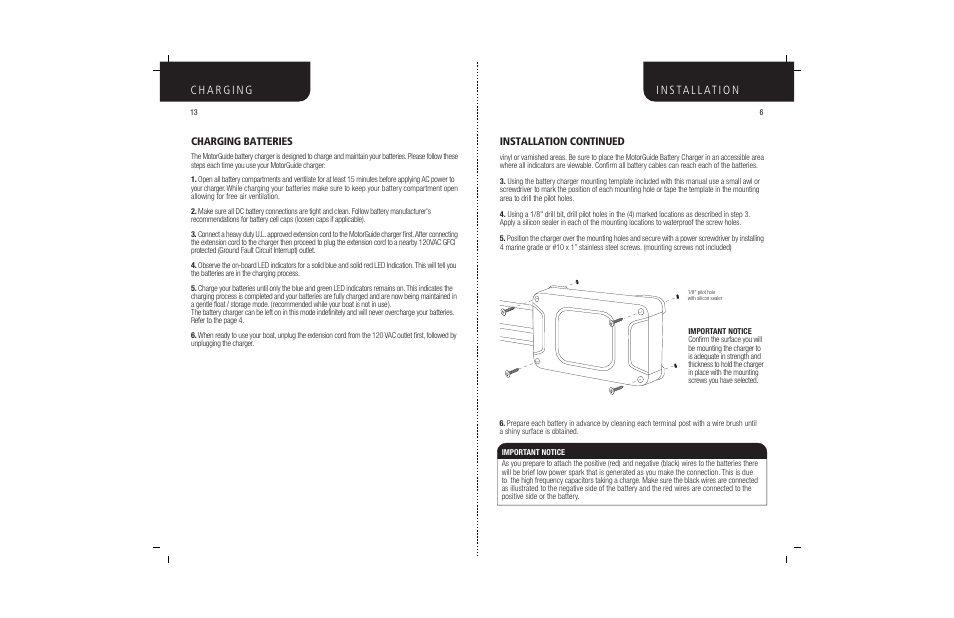 Charging batteries, Installation continued | MotorGuide BATTERY CHARGERS User Manual | Page 8 / 11
