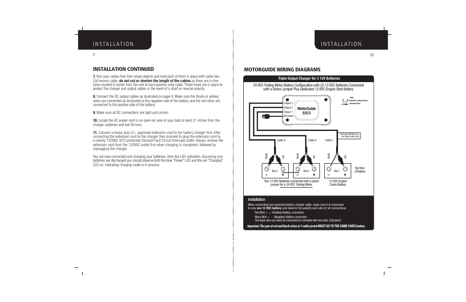 Installation continued, Motorguide wiring diagrams | MotorGuide BATTERY CHARGERS User Manual | Page 9 / 11