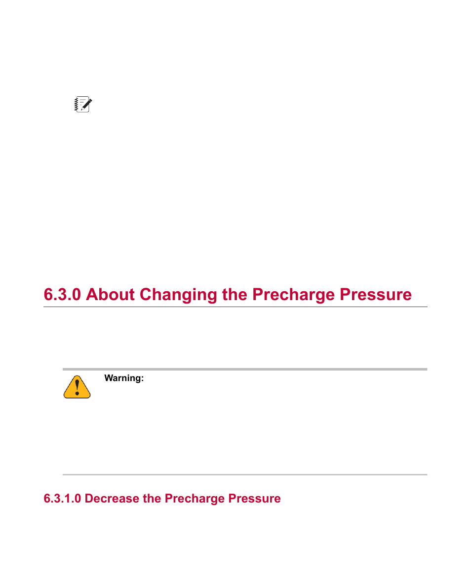 0 about changing the precharge pressure, 0 decrease the precharge pressure, About changing the precharge pressure | MTS Series 111 Accumulator User Manual | Page 35 / 40
