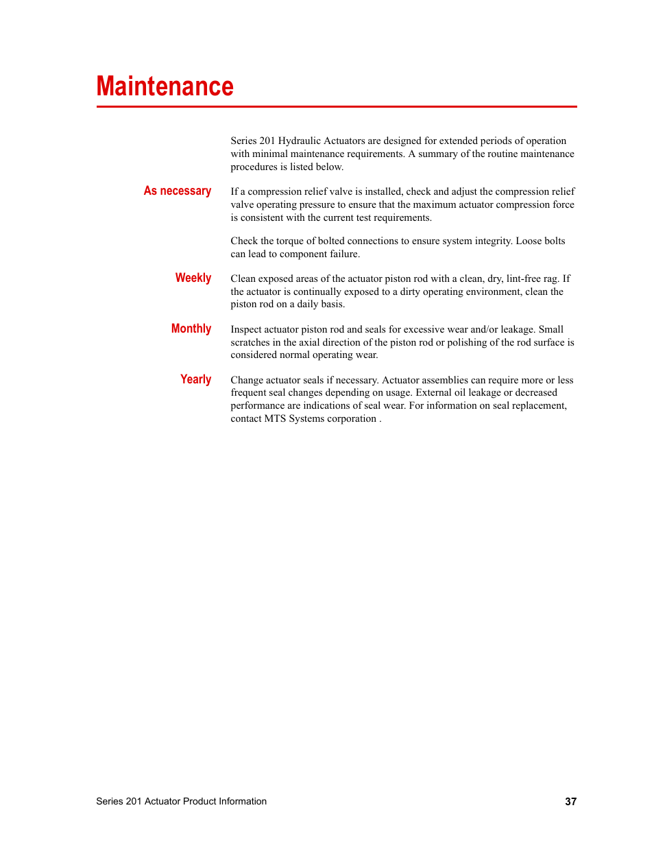 Maintenance | MTS Series 201 Actuators User Manual | Page 37 / 40
