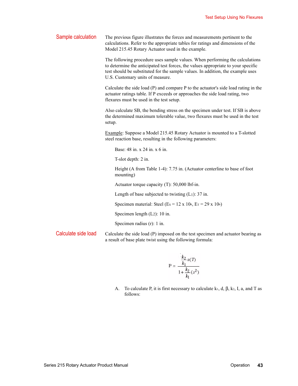 Sample calculation, Calculate side load | MTS Series 215 Rotary Actuator User Manual | Page 43 / 68