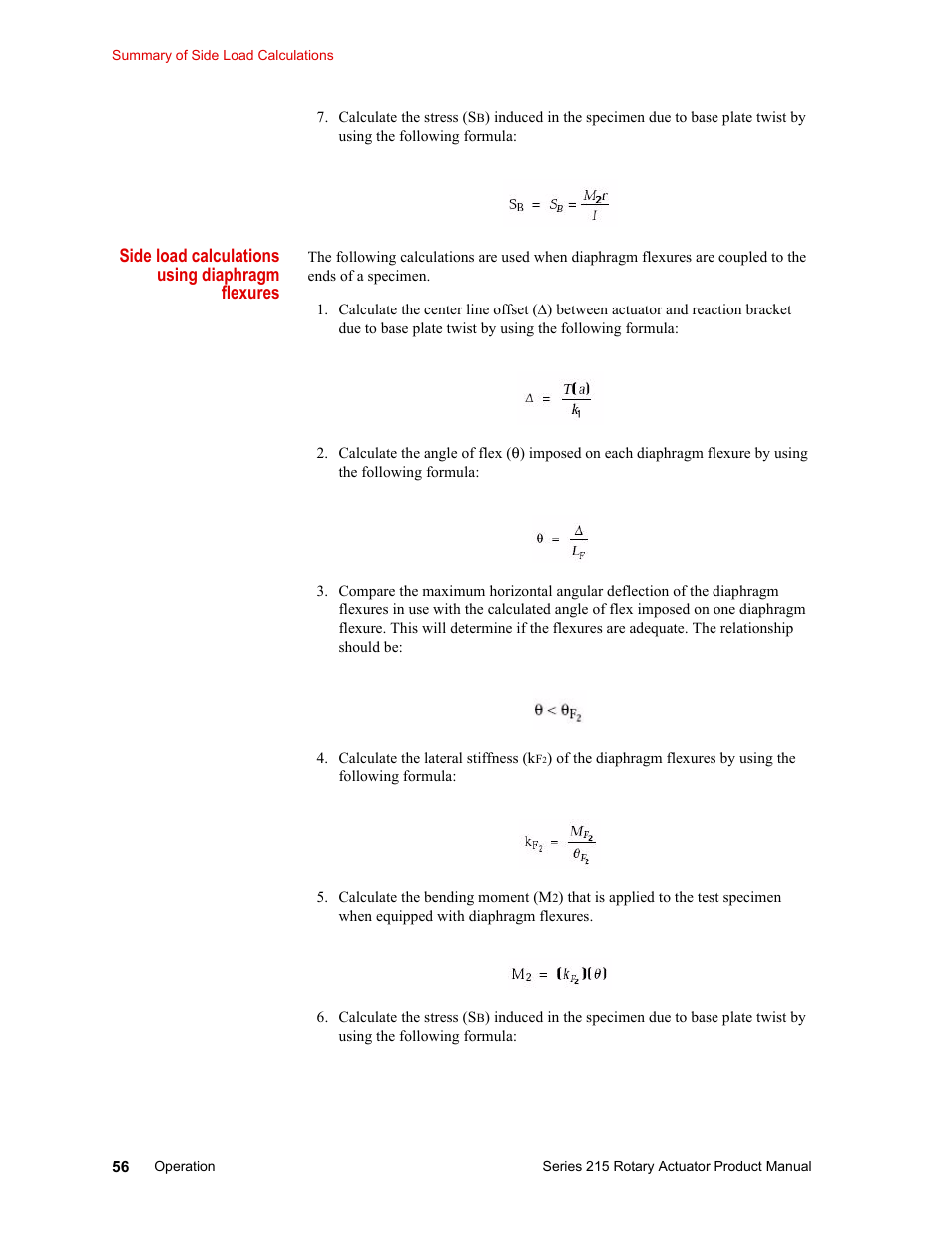 Side load calculations using diaphragm flexures | MTS Series 215 Rotary Actuator User Manual | Page 56 / 68
