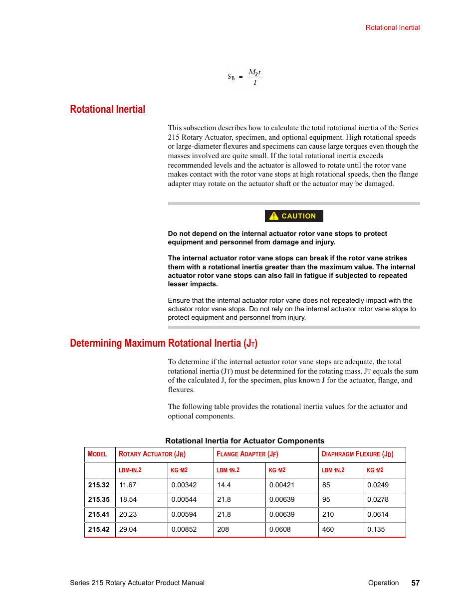 Rotational inertial, Determining maximum rotational inertia (jt), Determining maximum rotational inertia (j | MTS Series 215 Rotary Actuator User Manual | Page 57 / 68