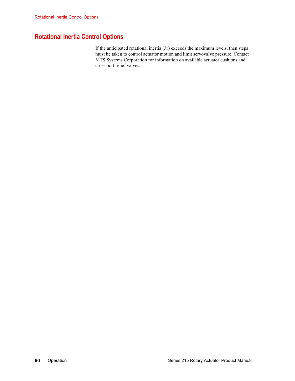 Rotational inertia control options, Rotational inertia control options 60 | MTS Series 215 Rotary Actuator User Manual | Page 60 / 68