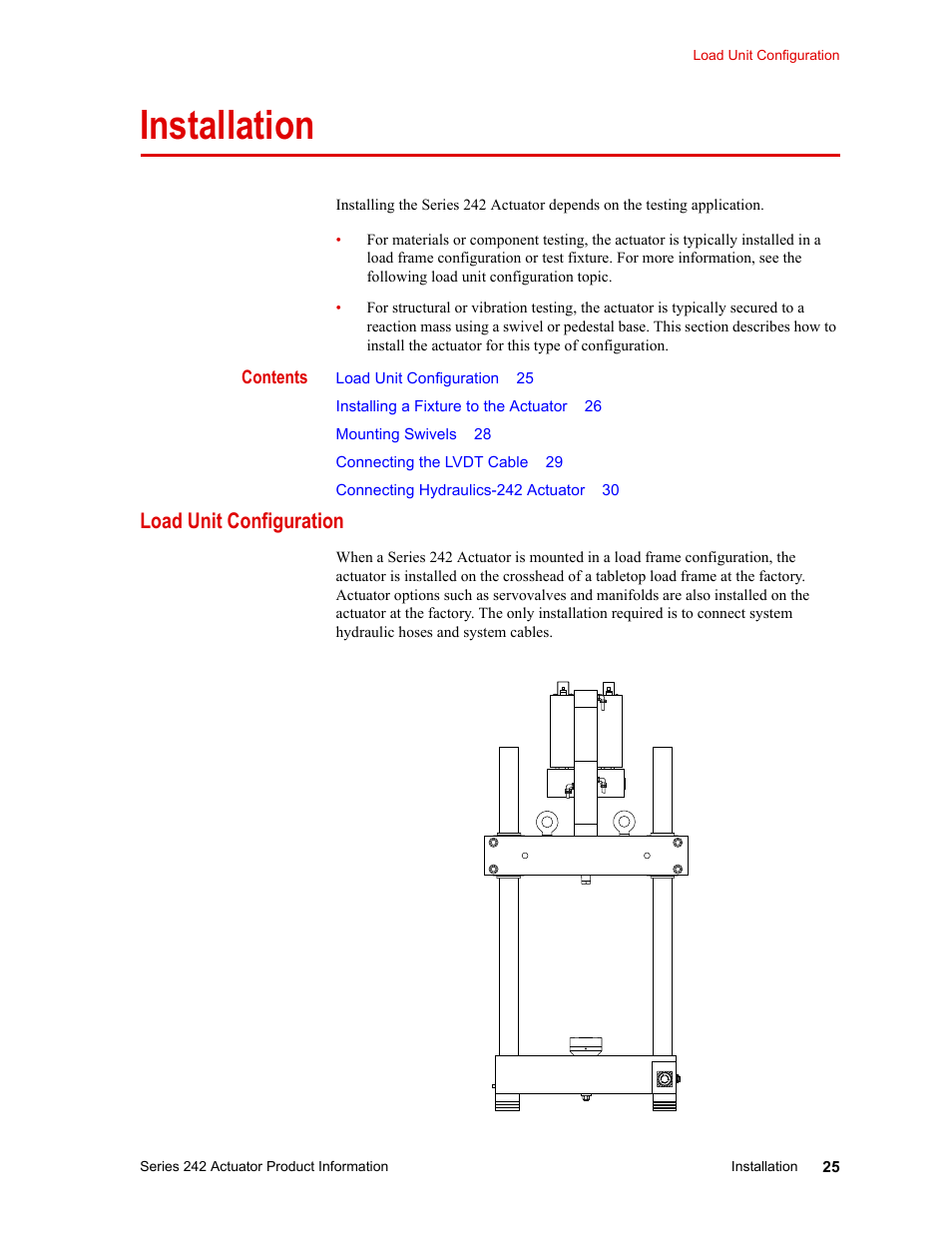 Installation, Load unit configuration, Installation 25 | Load unit configuration 25 | MTS Series 242 Actuators User Manual | Page 25 / 40