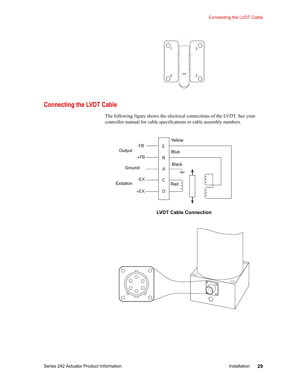 Connecting the lvdt cable, Connecting the lvdt cable 29 | MTS Series 242 Actuators User Manual | Page 29 / 40
