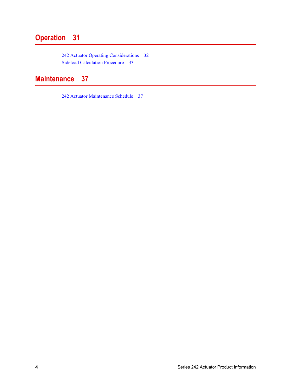Operation 31, Maintenance 37 | MTS Series 242 Actuators User Manual | Page 4 / 40