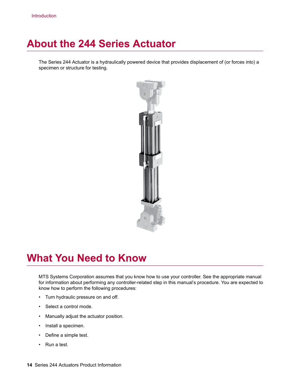 About the 244 series actuator, What you need to know | MTS Series 244 Actuators User Manual | Page 14 / 68