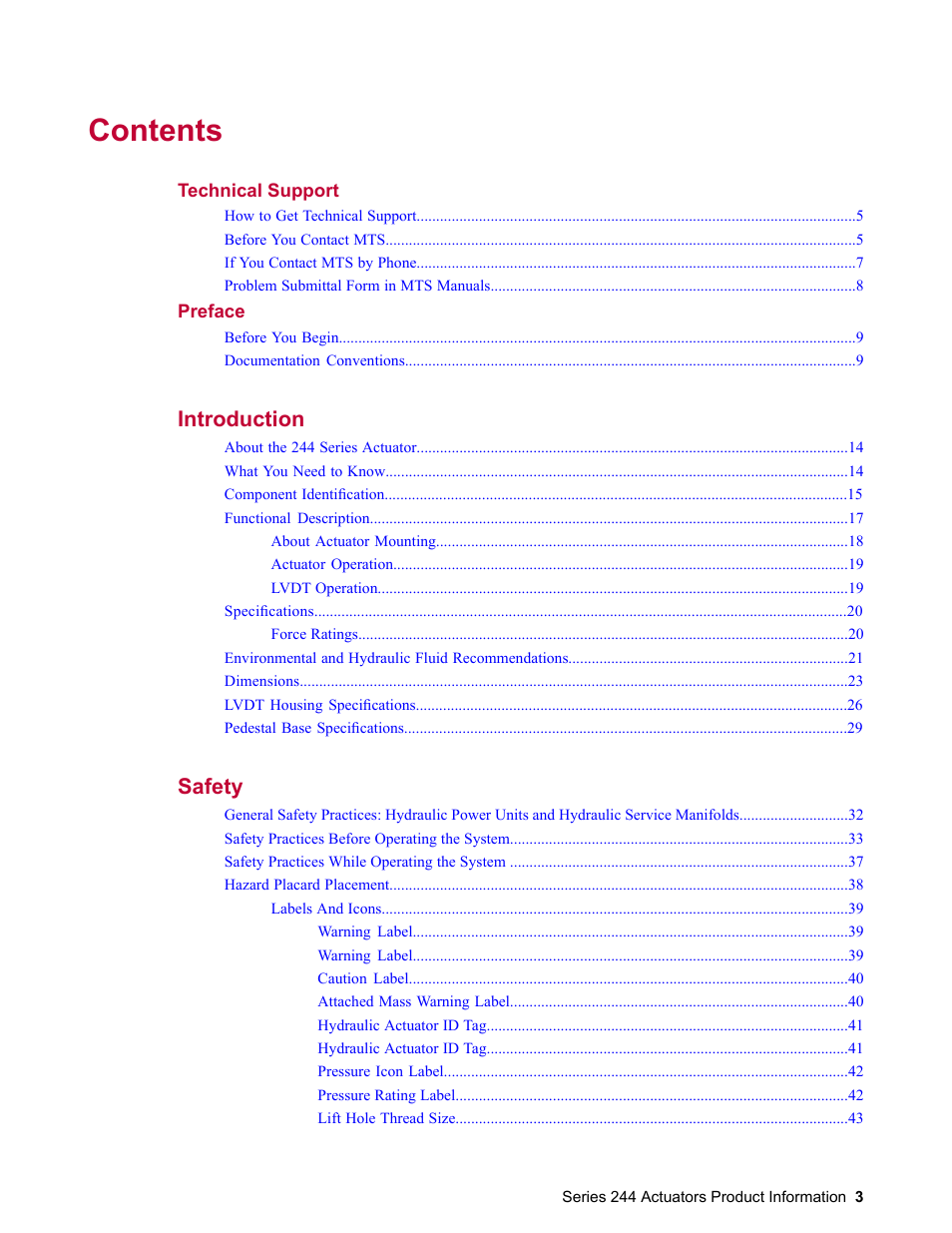 MTS Series 244 Actuators User Manual | Page 3 / 68