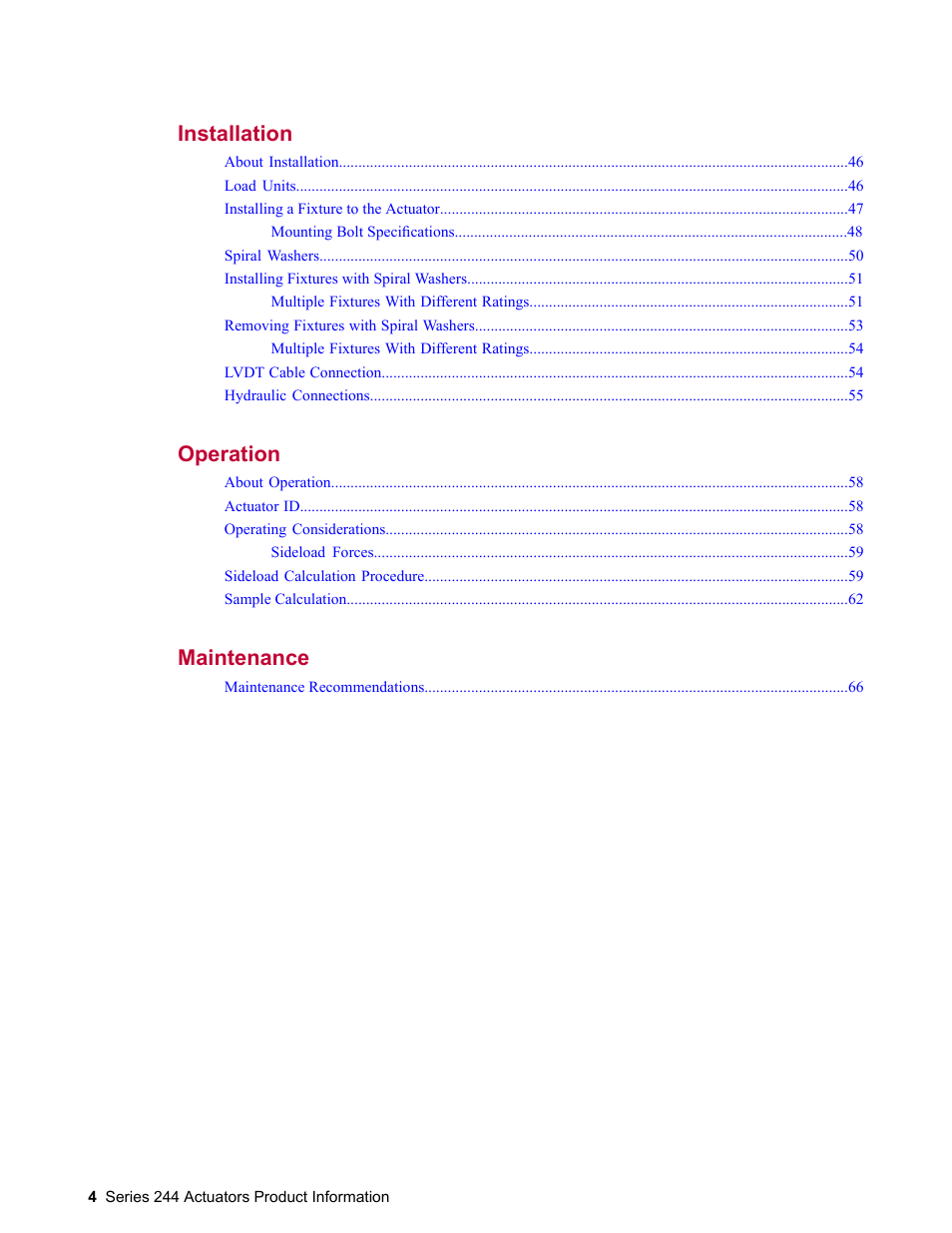 Installation 45, Operation 57, Maintenance 65 | MTS Series 244 Actuators User Manual | Page 4 / 68