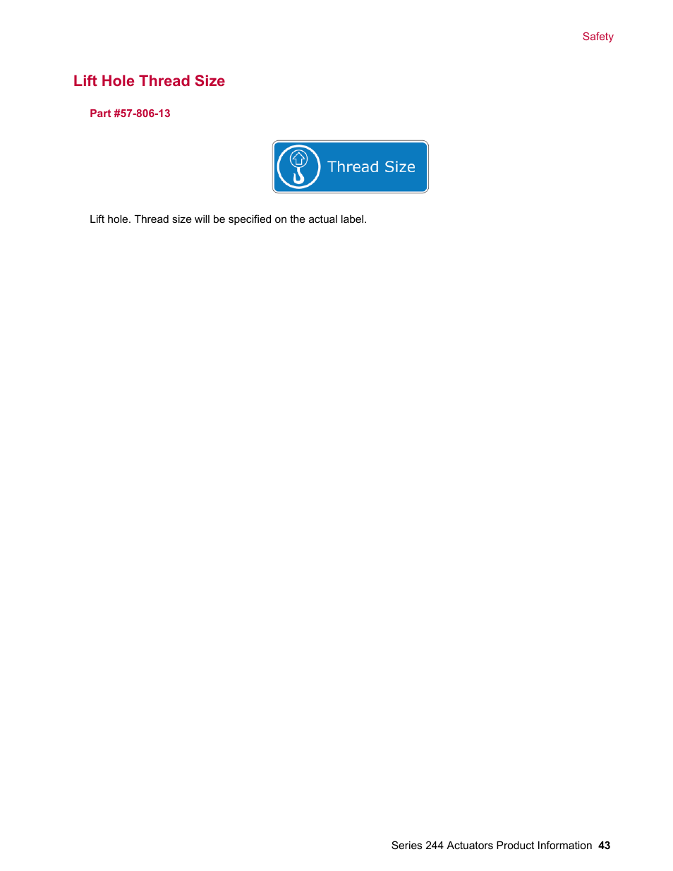 Lift hole thread size | MTS Series 244 Actuators User Manual | Page 43 / 68