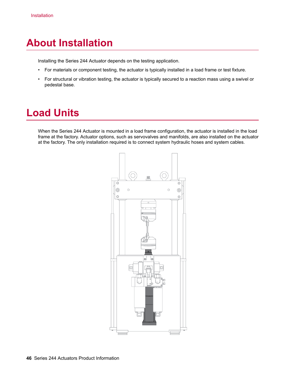 About installation, Load units | MTS Series 244 Actuators User Manual | Page 46 / 68