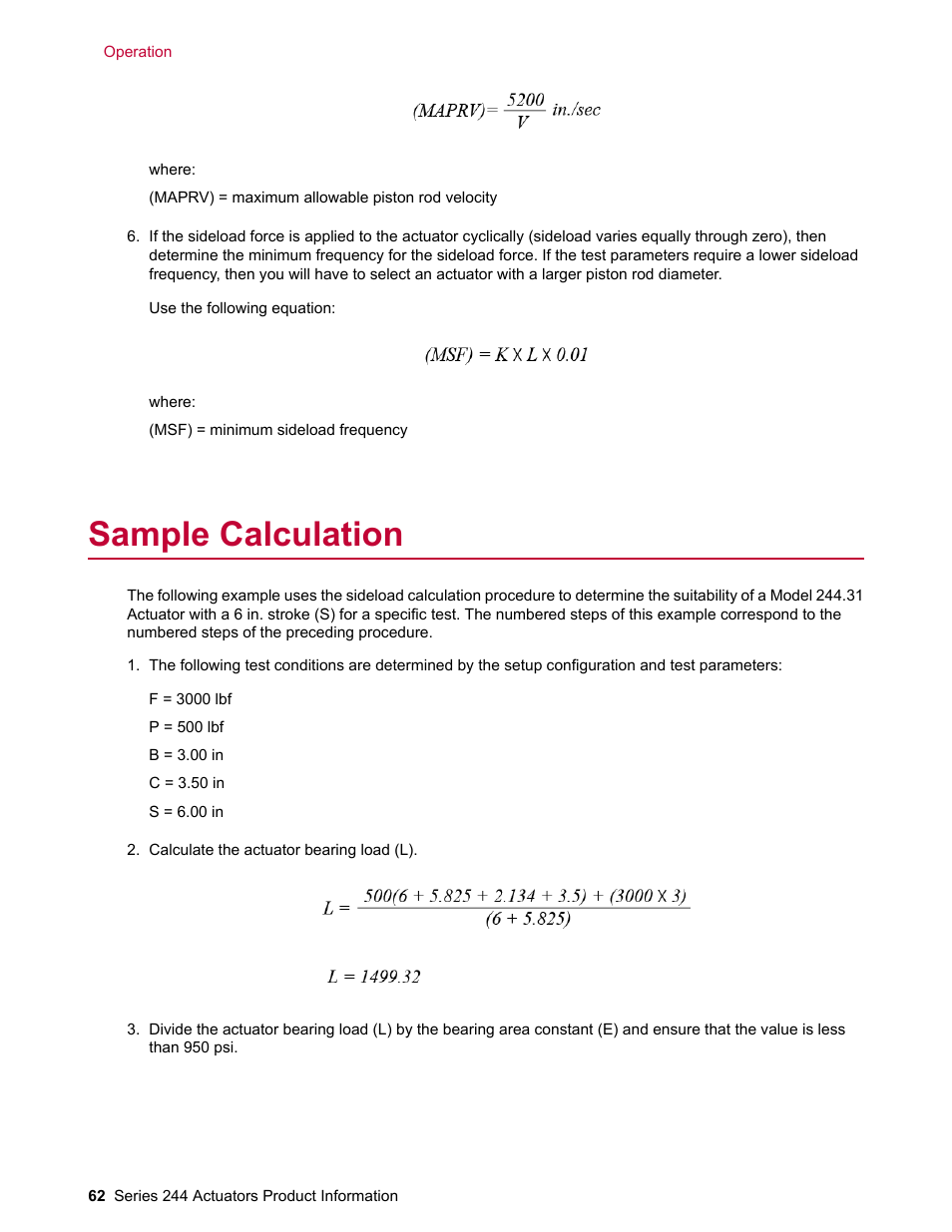 Sample calculation | MTS Series 244 Actuators User Manual | Page 62 / 68