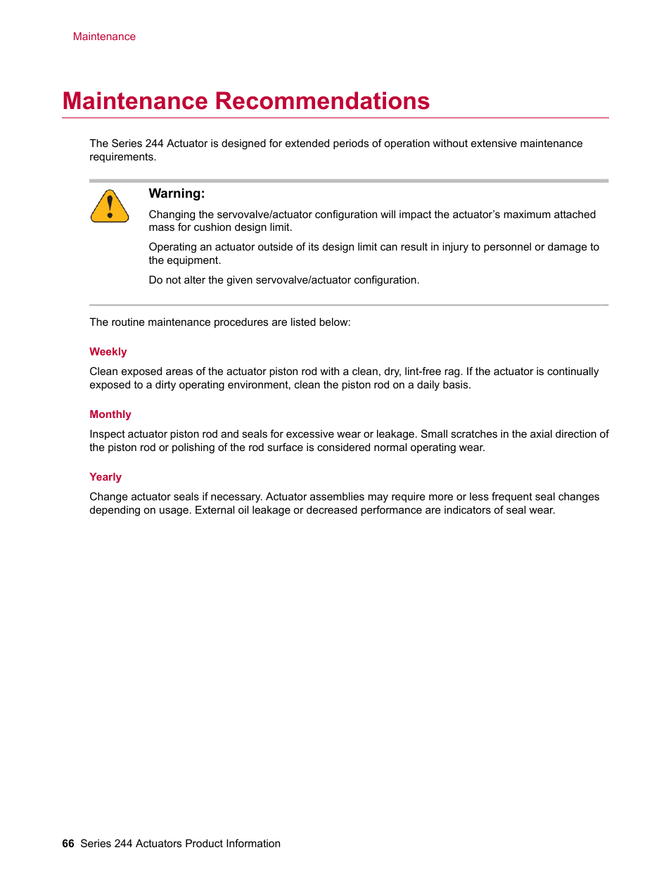 Maintenance recommendations | MTS Series 244 Actuators User Manual | Page 66 / 68