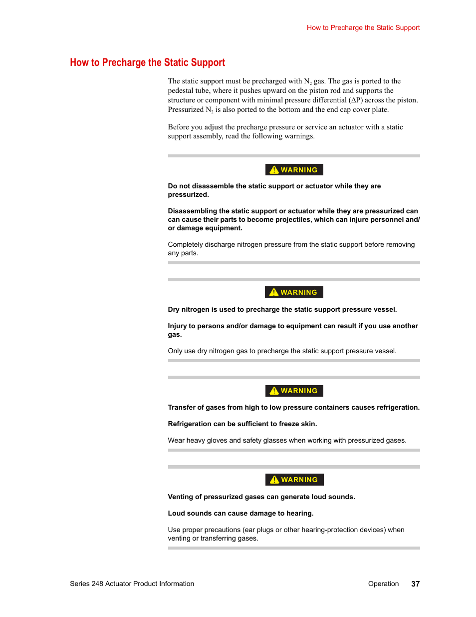How to precharge the static support, How to precharge the static support 37 | MTS Series 248 Actuators User Manual | Page 37 / 46