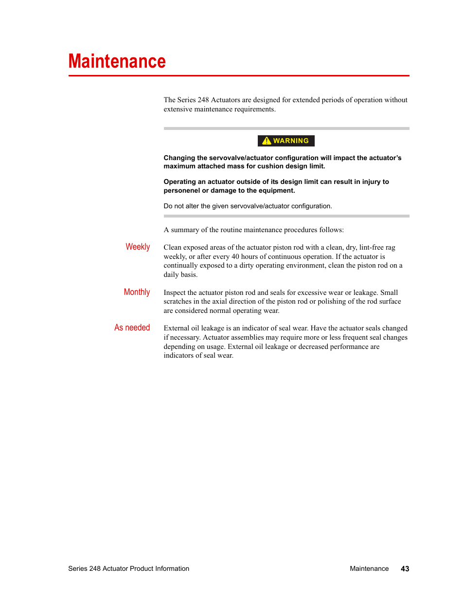 Maintenance | MTS Series 248 Actuators User Manual | Page 43 / 46