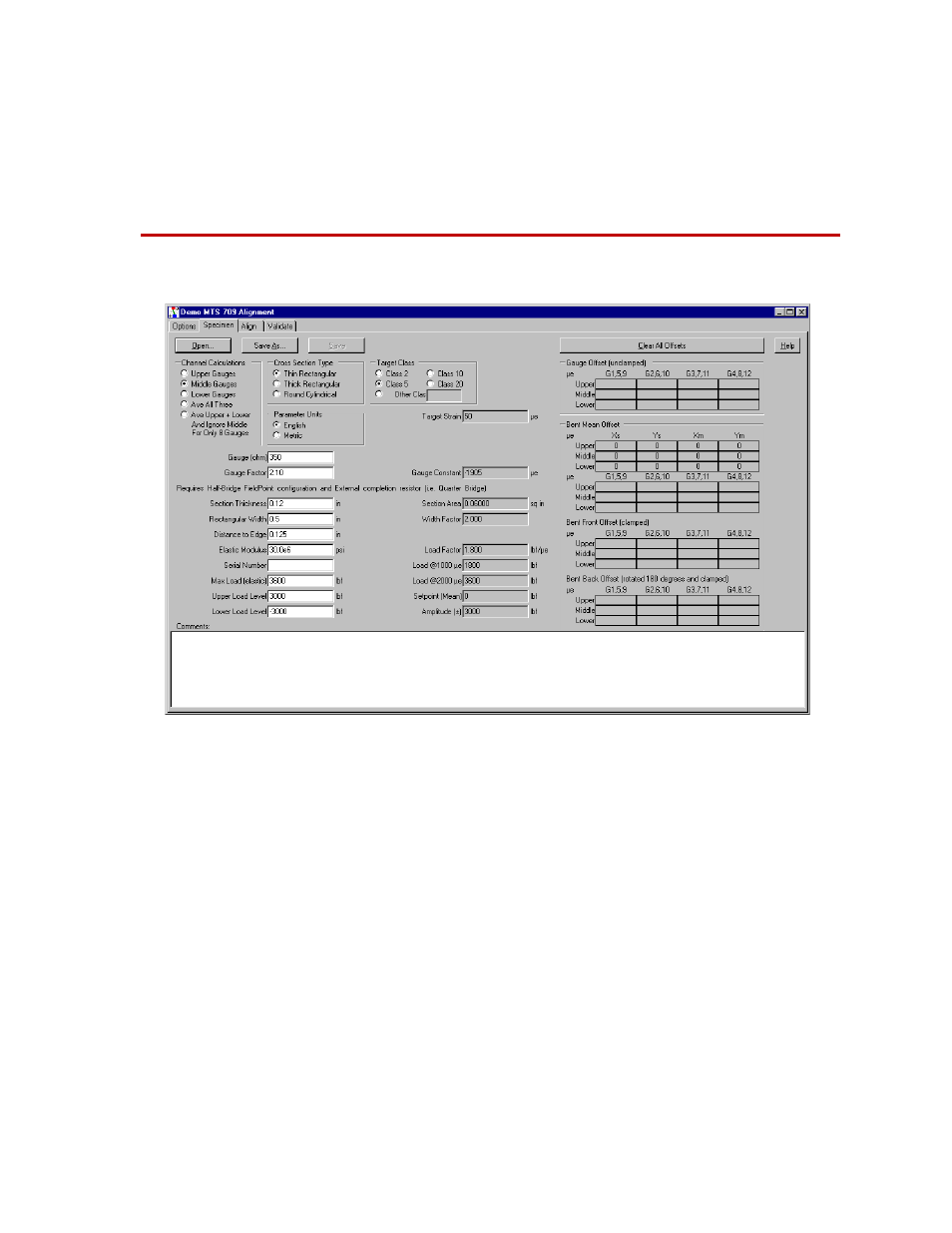 Specimen, Open/save as/save, Specimen 75 | MTS 709 Alignment System User Manual | Page 75 / 158
