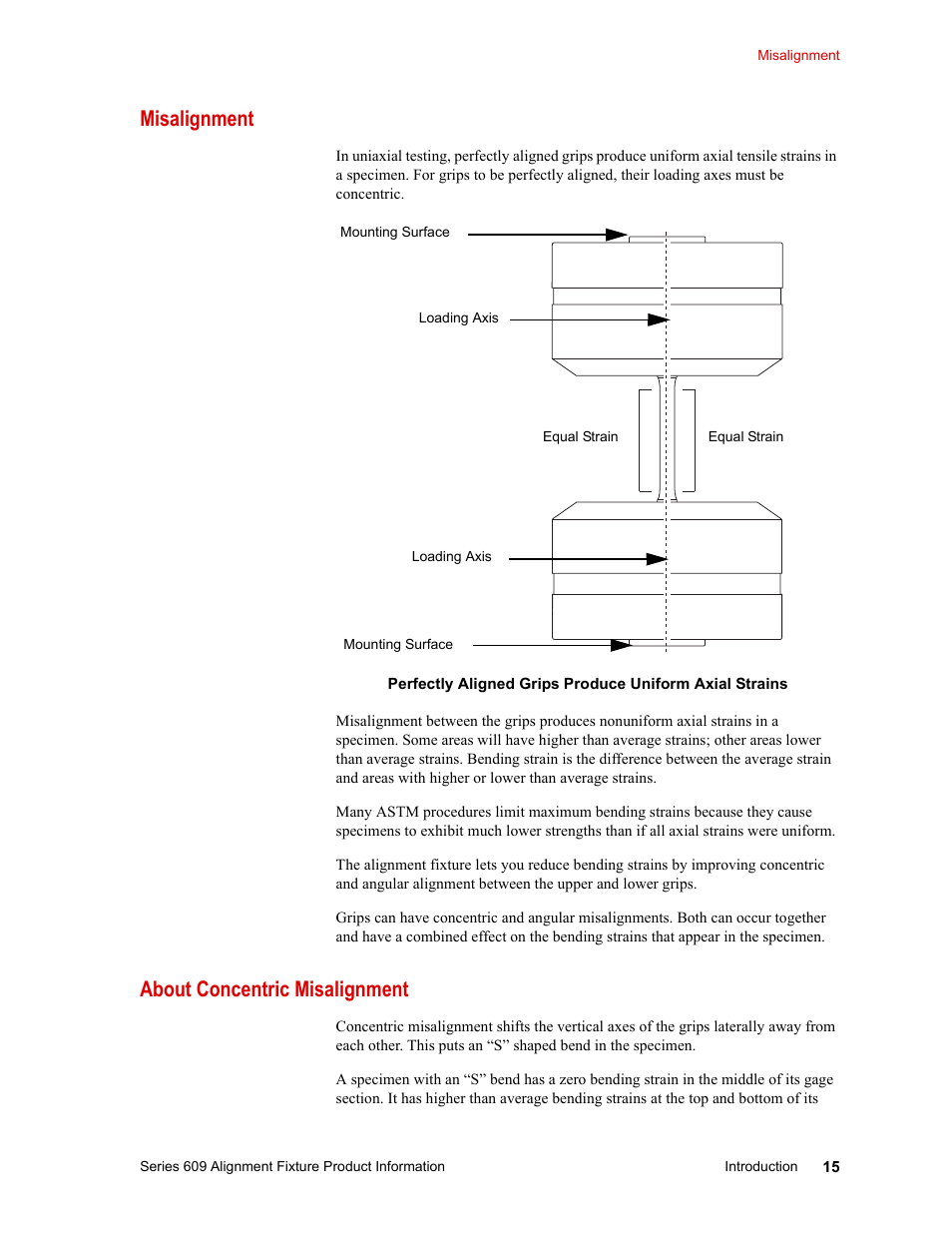 Misalignment, About concentric misalignment, Misalignment 15 about concentric misalignment 15 | MTS Series 609 Alignment Fixture User Manual | Page 15 / 70