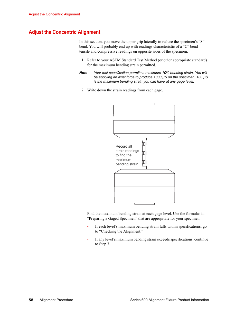 Adjust the concentric alignment, Adjust the concentric alignment 58 | MTS Series 609 Alignment Fixture User Manual | Page 58 / 70