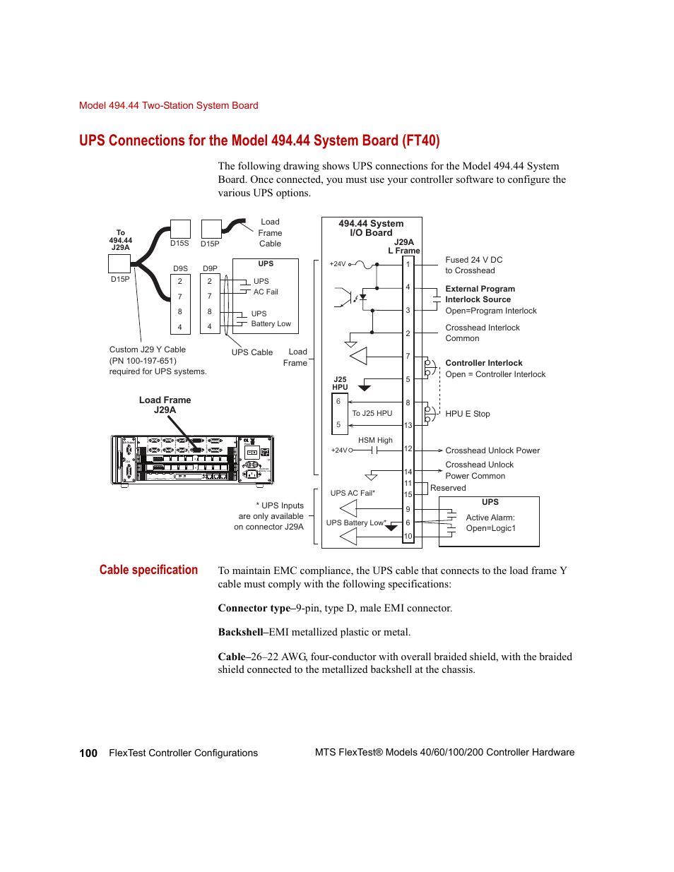 Cable specification | MTS FlexTest Models 200 User Manual | Page 100 / 344