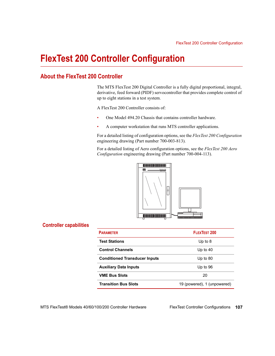 Flextest 200 controller configuration, About the flextest 200 controller, Flextest 200 controller configuration 107 | Controller capabilities | MTS FlexTest Models 200 User Manual | Page 107 / 344