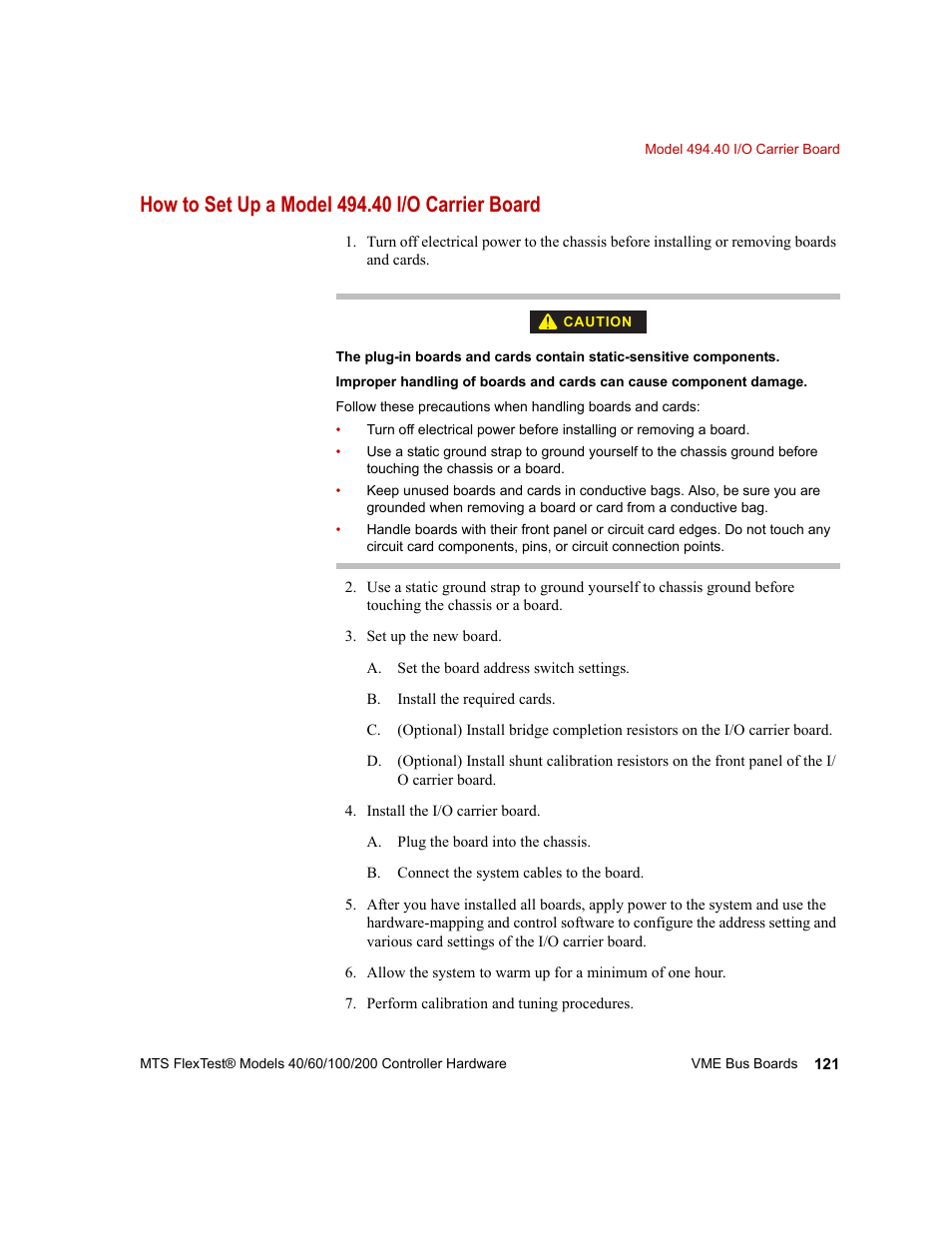 How to set up a model 494.40 i/o carrier board, How to set up a model 494.40 i/o carrier board 121 | MTS FlexTest Models 200 User Manual | Page 121 / 344