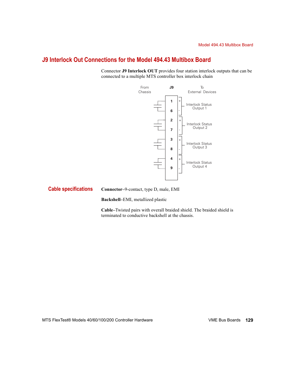 Cable specifications | MTS FlexTest Models 200 User Manual | Page 129 / 344