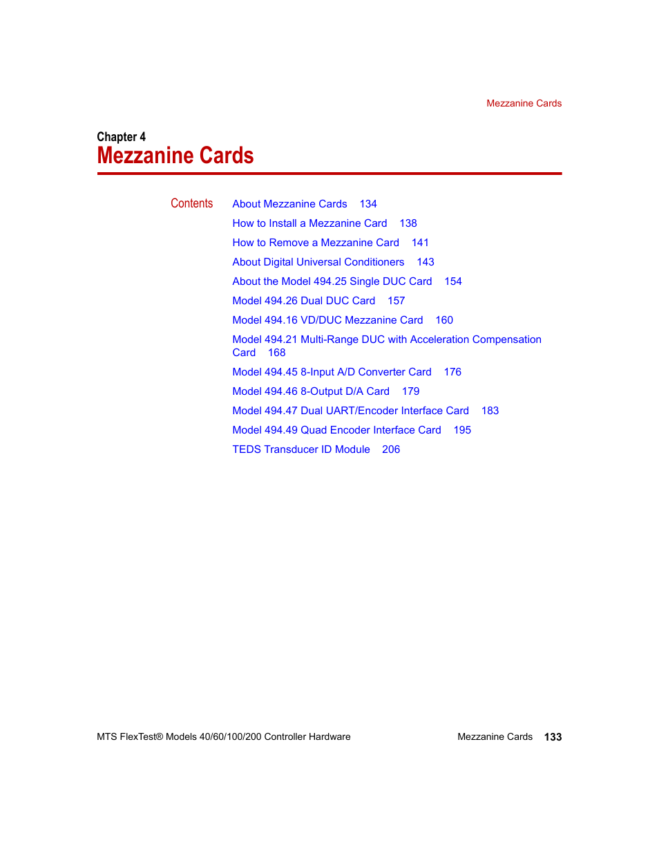 Mezzanine cards, Chapter 4, Mezzanine cards 133 | MTS FlexTest Models 200 User Manual | Page 133 / 344