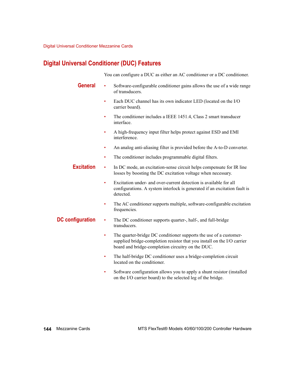 Digital universal conditioner (duc) features | MTS FlexTest Models 200 User Manual | Page 144 / 344