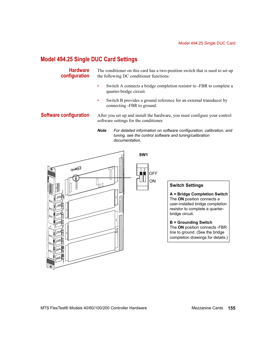 Model 494.25 single duc card settings | MTS FlexTest Models 200 User Manual | Page 155 / 344