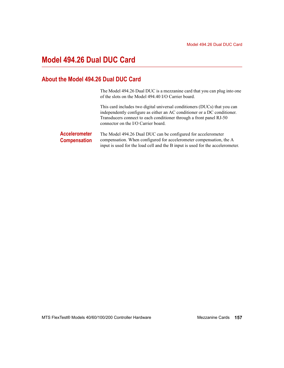 Model 494.26 dual duc card, About the model 494.26 dual duc card, Model 494.26 dual duc card 157 | MTS FlexTest Models 200 User Manual | Page 157 / 344