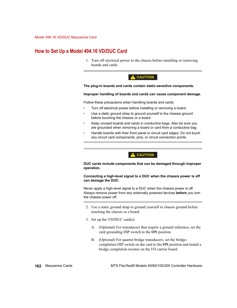 How to set up a model 494.16 vd/duc card | MTS FlexTest Models 200 User Manual | Page 162 / 344