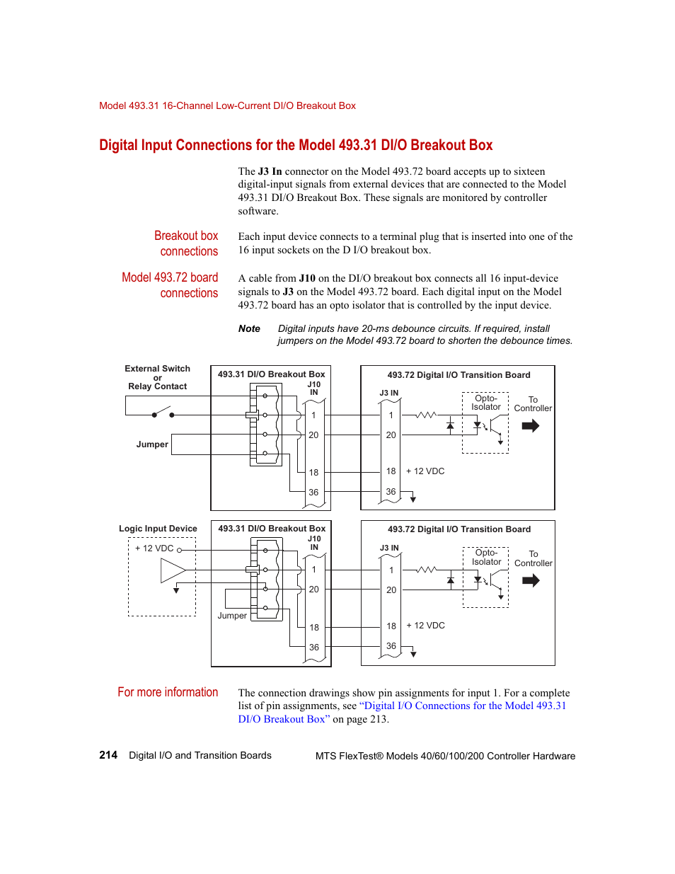 Breakout box connections, For more information | MTS FlexTest Models 200 User Manual | Page 214 / 344