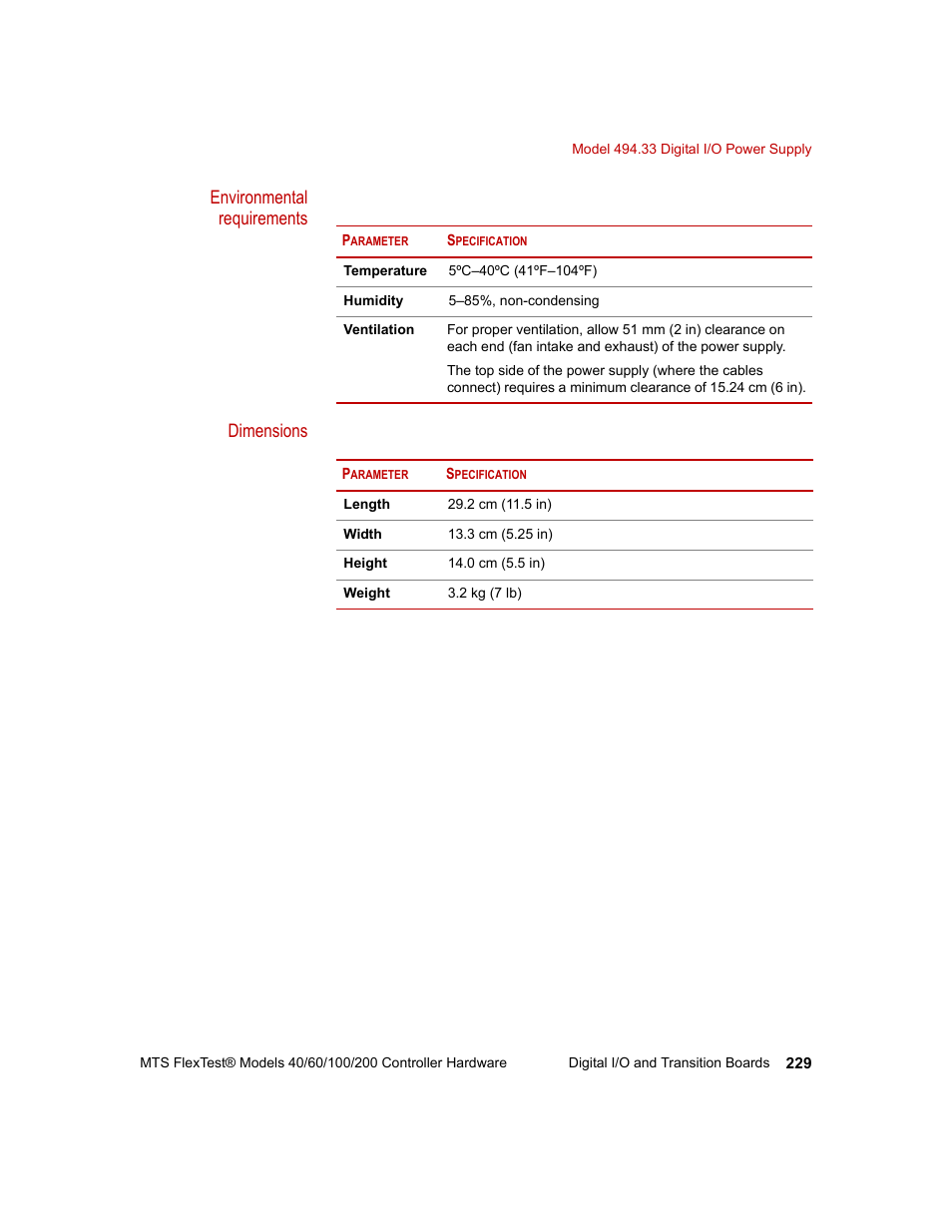 Environmental requirements dimensions | MTS FlexTest Models 200 User Manual | Page 229 / 344