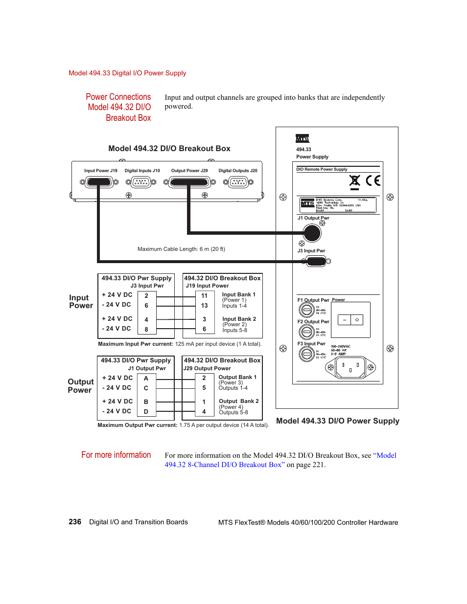 For more information, Input power, Output power | MTS FlexTest Models 200 User Manual | Page 236 / 344